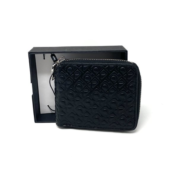 😳SALE😳 Calvin Klein Iconic Men's Wallet Black Zip Leather 4711 0158 010 - Picture 2 of 6